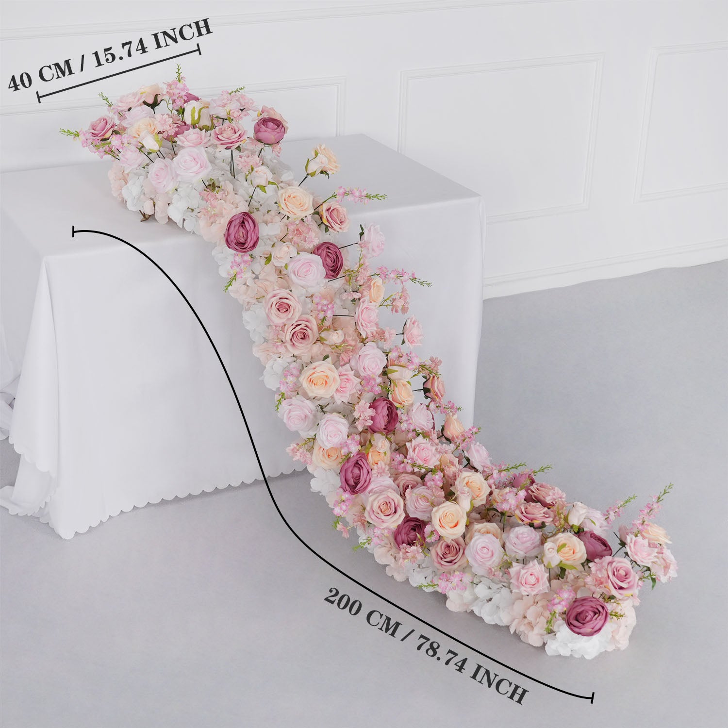 Uflower Pink Rose Sofa Table Runner Floor Flower Arrangement